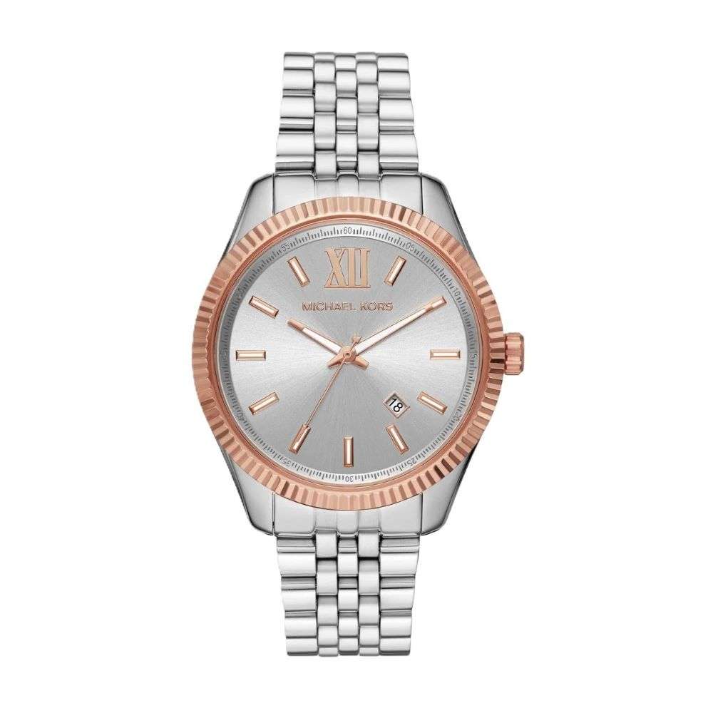 mk8753 Michael Kors Womens Lexington Rose Gold And Steel Watch front image mk8753 Michael Kors Womens Lexington Rose Gold And Steel Watch front image