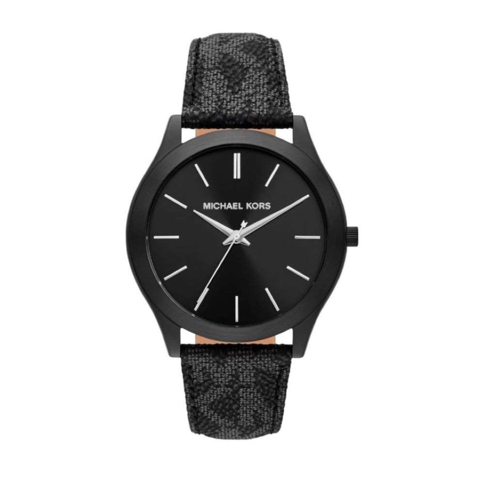 mk8908 Michael Kors Unisex Black Case MK Logo Strap Watch front image mk8908 Michael Kors Unisex Black Case MK Logo Strap Watch front image