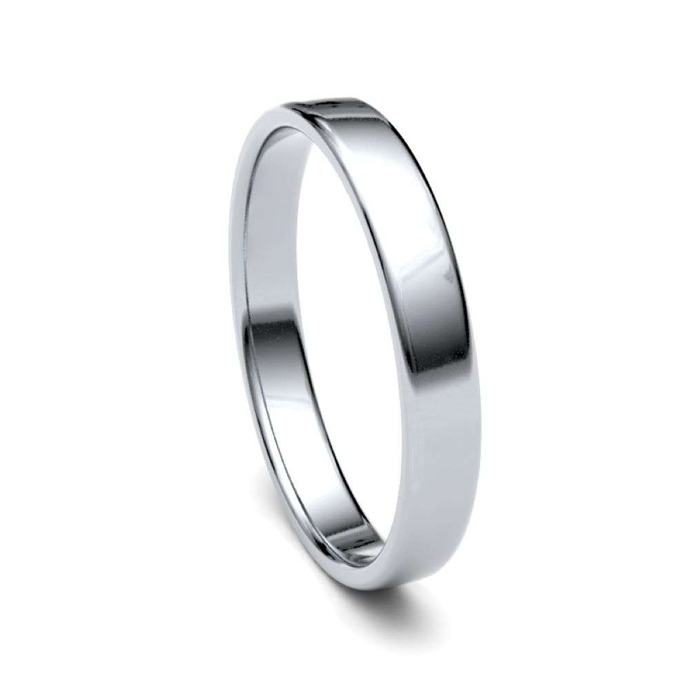 18W-3-SC-L 18ct white 3mm light soft court wedding ring right image 18W-3-SC-L 18ct white 3mm light soft court wedding ring right image