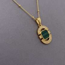 Sterling Silver Gold Malachite Art Deco Pendant And Chain