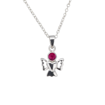 Sterling Silver Ruby CZ July Pendant And Chain JUL P
