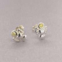 Sterling Silver Citrine CZ November Stud Earrings