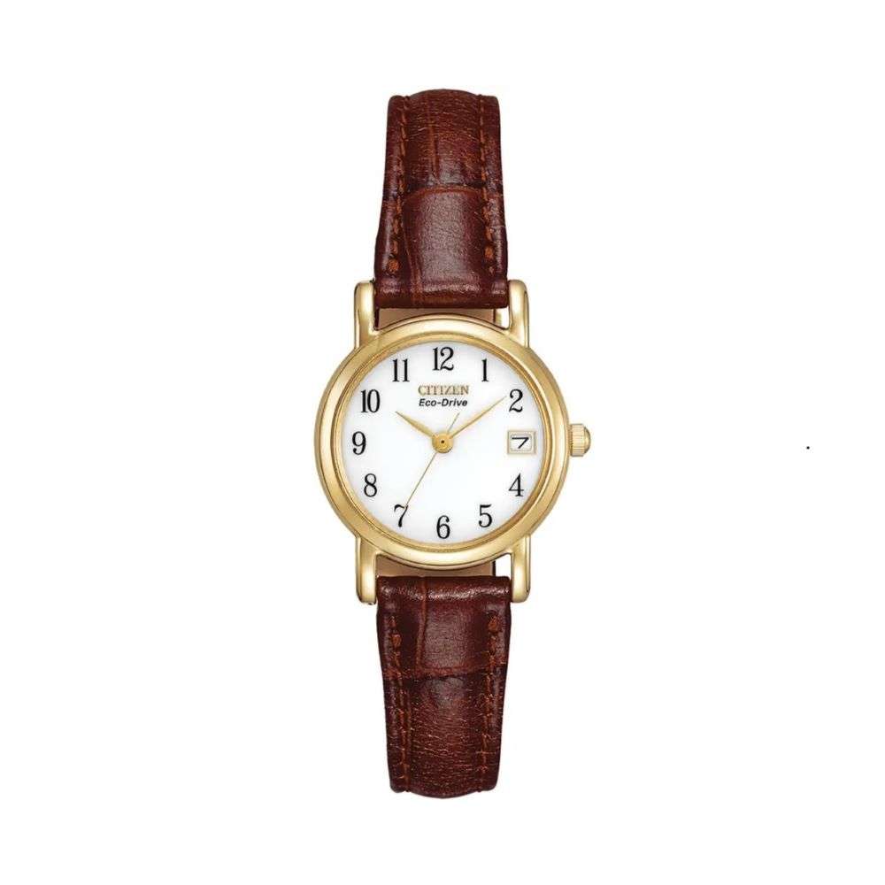 ew1272-01a Citizen Eco Drive Womens Brown Leather Strap Watch front image
