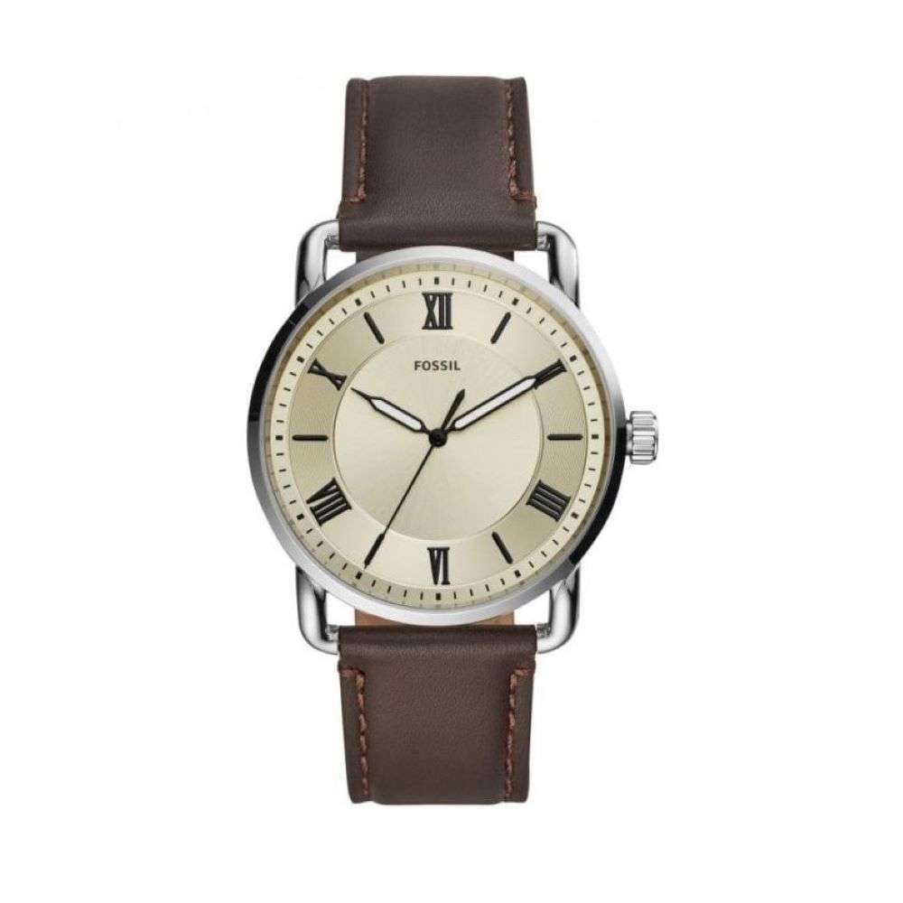 fs5663 Fossil Mens Steel Case Off White Dial Brown Leather Watch front image fs5663 Fossil Mens Steel Case Off White Dial Brown Leather Watch front image