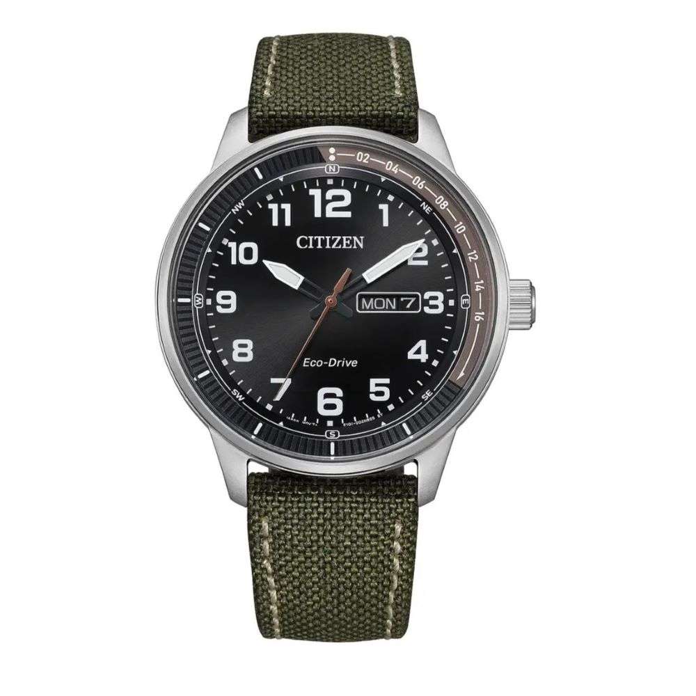 bm8590-10e citizen mens weekender mens steel case canvas strap watch front image