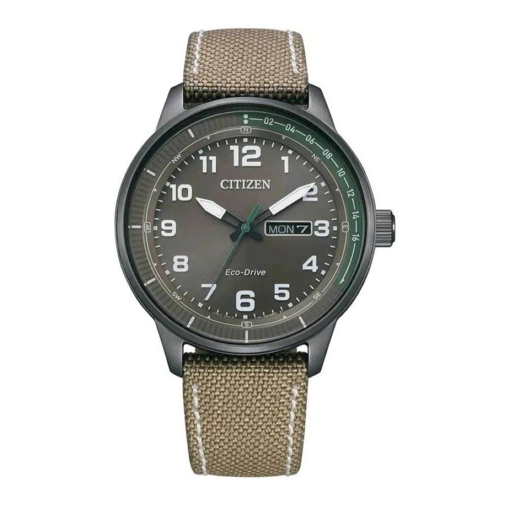 bm8595-16h citizen mens weekender mens ionised steel case canvas strap watch front image bm8595-16h citizen mens weekender mens ionised steel case canvas strap watch front image