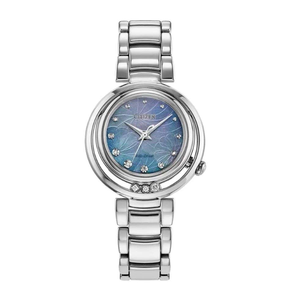 em1110-56n citizen eco drive ladies diamond set watch front image em1110-56n citizen eco drive ladies diamond set watch front image
