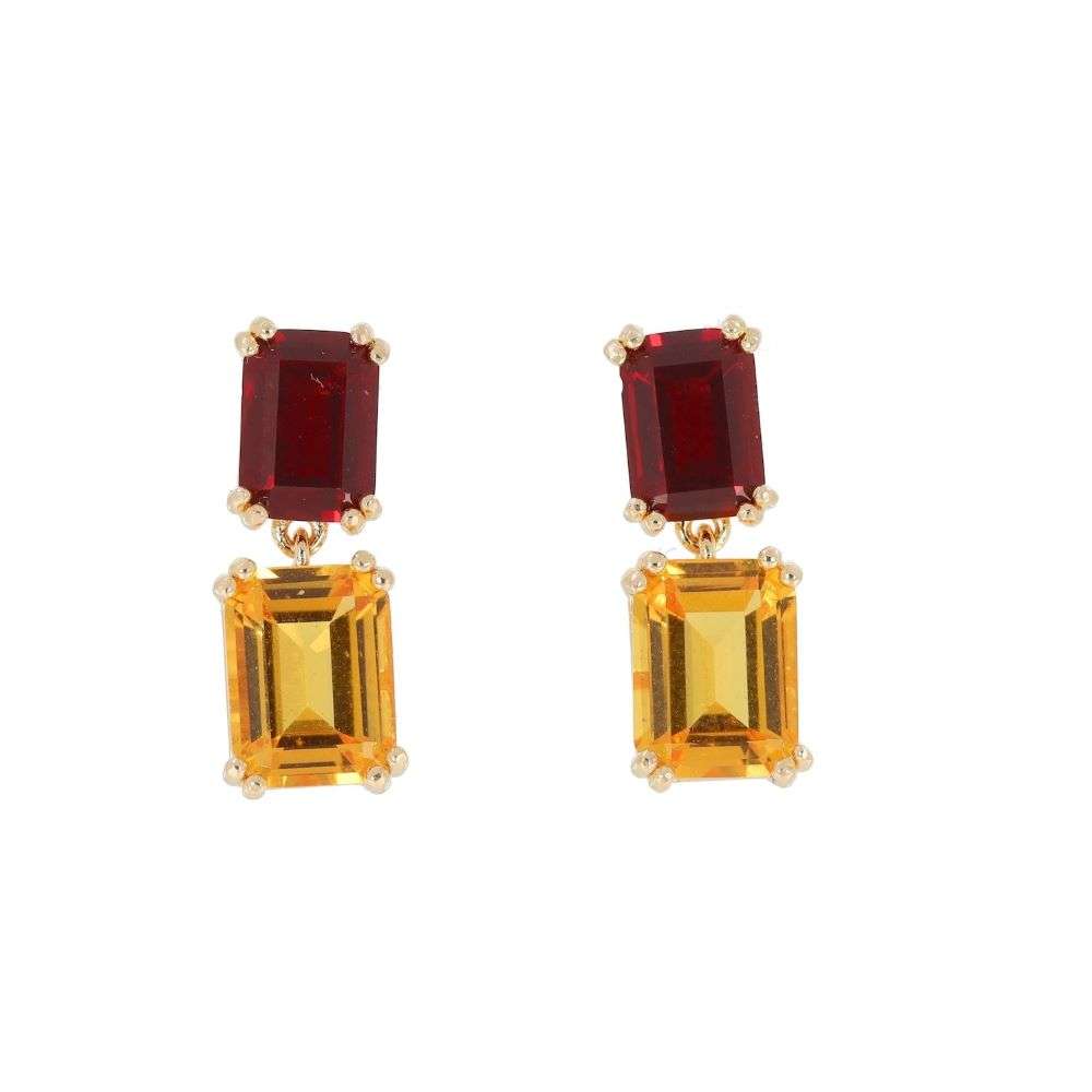 E1336 Burren ruby rose red and citrine coloured drop earrings front image E1336 Burren ruby rose red and citrine coloured drop earrings front image