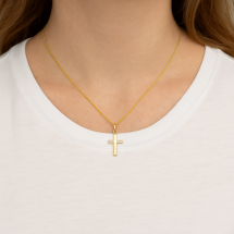 9ct Yellow Gold Domed Cross And Chain