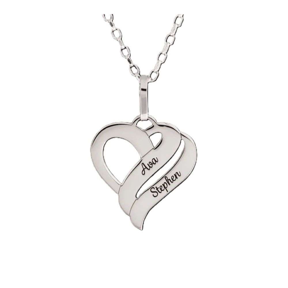 NPH02-S Silver heart with black name pendant and chain image NPH02-S Silver heart with black name pendant and chain image
