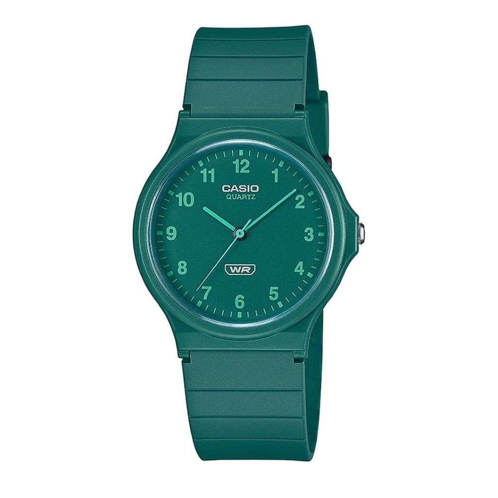 mq-24b-3bef casio green dial and strap analogue watch front image mq-24b-3bef casio green dial and strap analogue watch front image