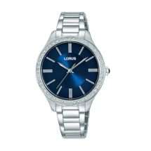 Lorus Womens Steel CZ Bezel Navy Dial Watch RG233UX9