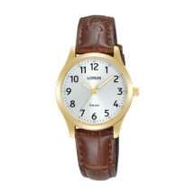 Lorus Womens Gold Case Brown Leather Watch RRX20JX9