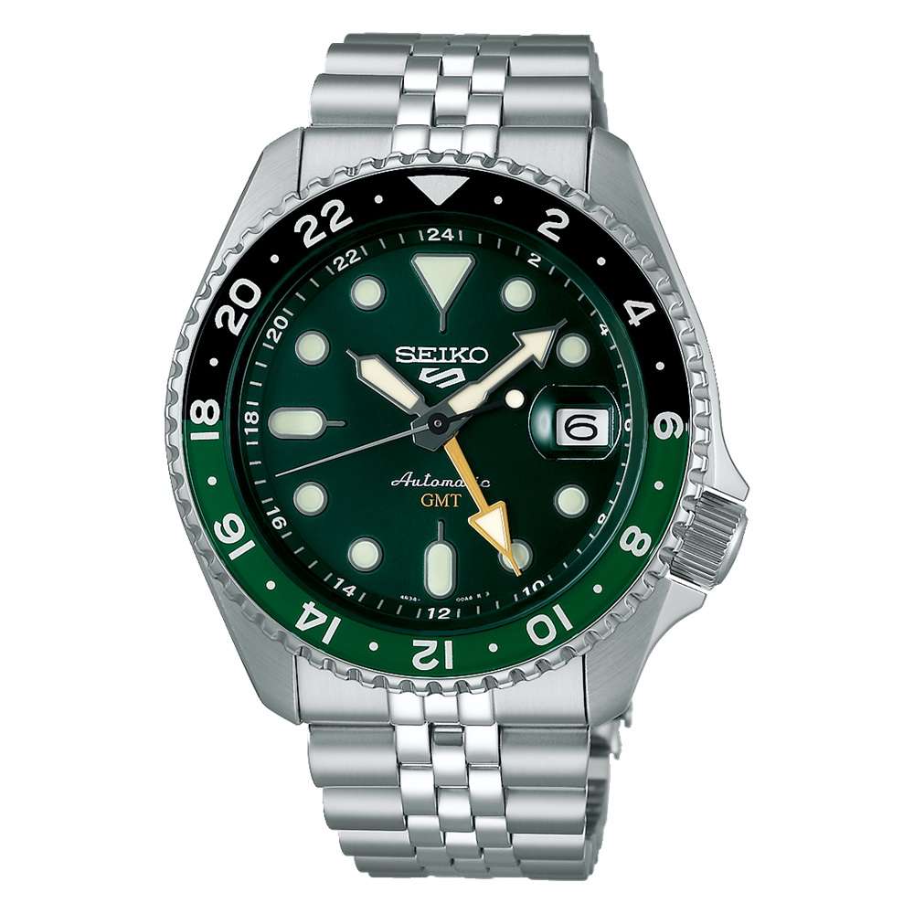 SSK035K1 Seiko Gents Automatic GMT green dial steel watch front image SSK035K1 Seiko Gents Automatic GMT green dial steel watch front image