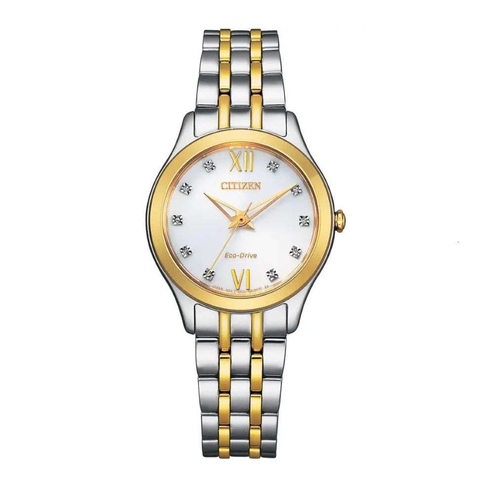 em1014-50e-citizen-eco-drive-ladies-diamond-set-steel-and-gold-watch-front-image