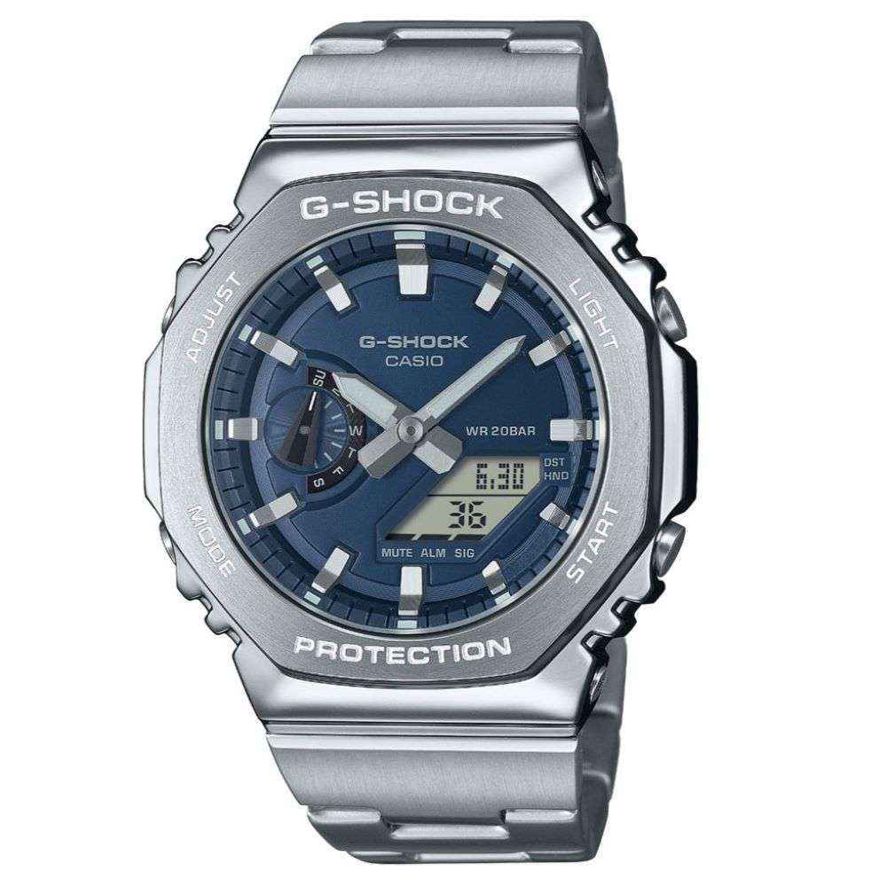 gm-2110D-2ber Casio steel full metal blue dial watch front image