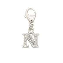 Sterling Silver CZ Initial "N" Charm