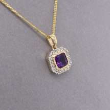 9ct Gold Amethyst And Diamond Halo Pendant