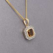 9ct Gold Citrine And 0.13ct Diamond Halo Pendant