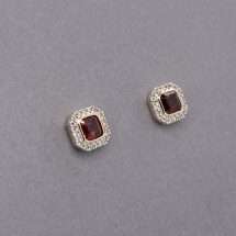 9ct Gold 0.13cts Diamond Garnet Halo Stud Earrings