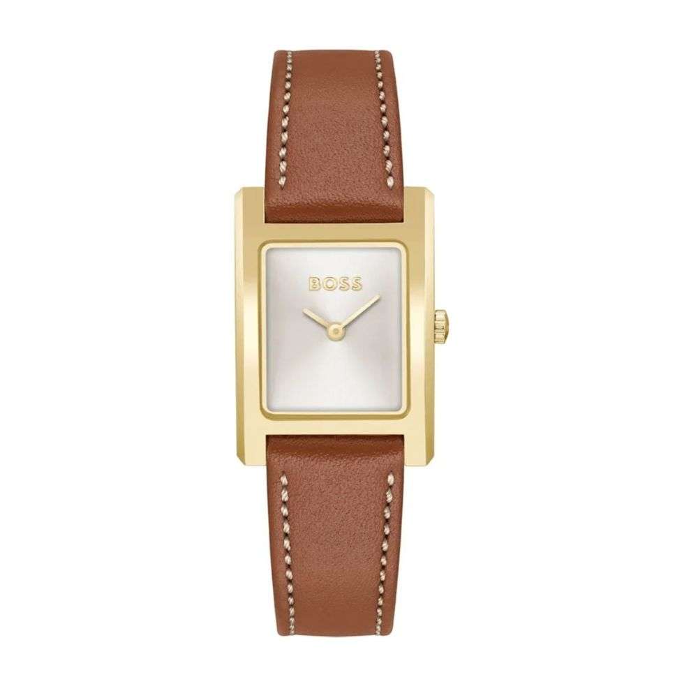 1502741 Boss ladies gold case brown leather strap analogue watch front image