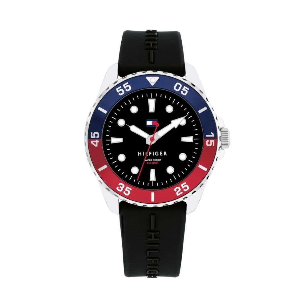 1720046 Tommy Hilfiger boys red bezel silicon black strap watch front image