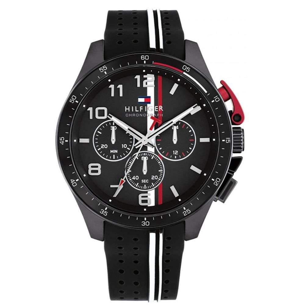 1792168 Tommy Hilfiger Mens Black silicon chronograph dial watch front image