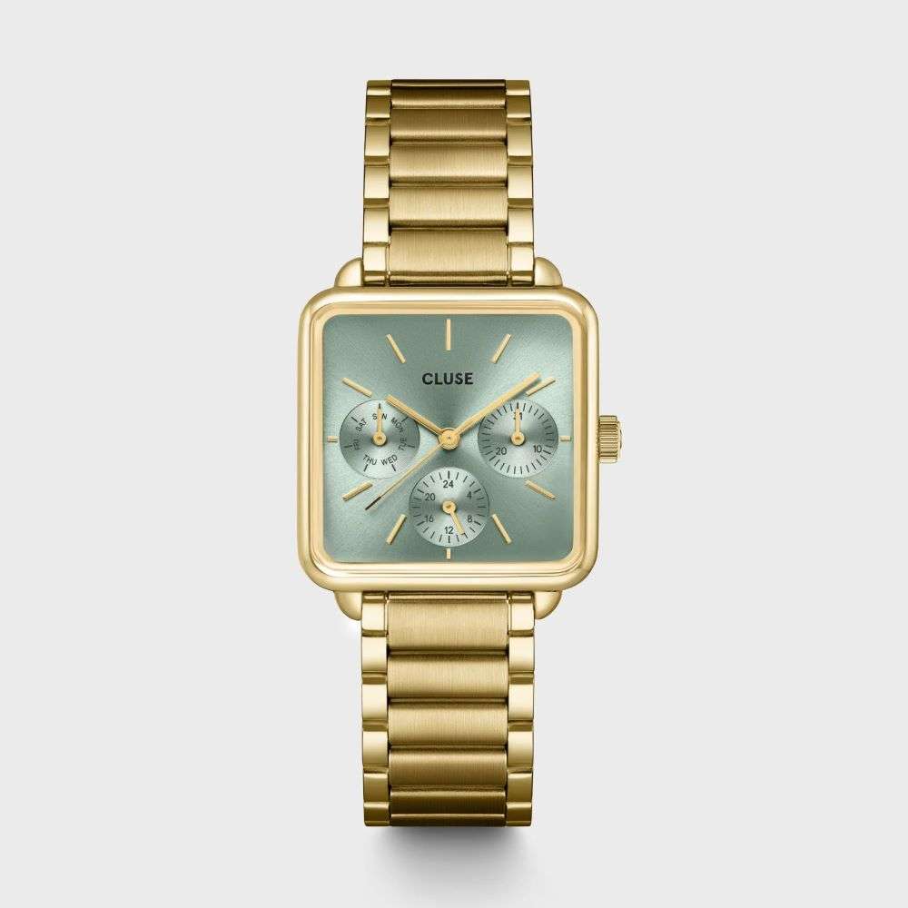 CW13805 cluse ladies La Tétragone Multifunction Watch Steel, Sage Green, Gold Colour front image CW13805 cluse ladies La Tétragone Multifunction Watch Steel, Sage Green, Gold Colour front image