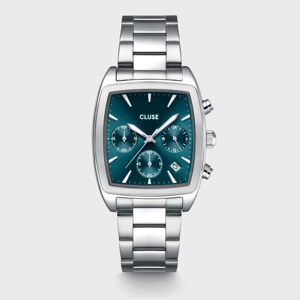 CW52001 cluse mens Quartaut Chrono Watch Steel Blue Silver Colour watch front image CW52001 cluse mens Quartaut Chrono Watch Steel Blue Silver Colour watch front image