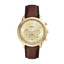 Fossil Mens Neutra Gold Dial Leather Watch FS6113
