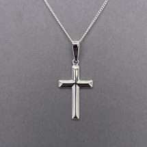 Sterling Silver Polished Bevelled Edge Cross And Chain
