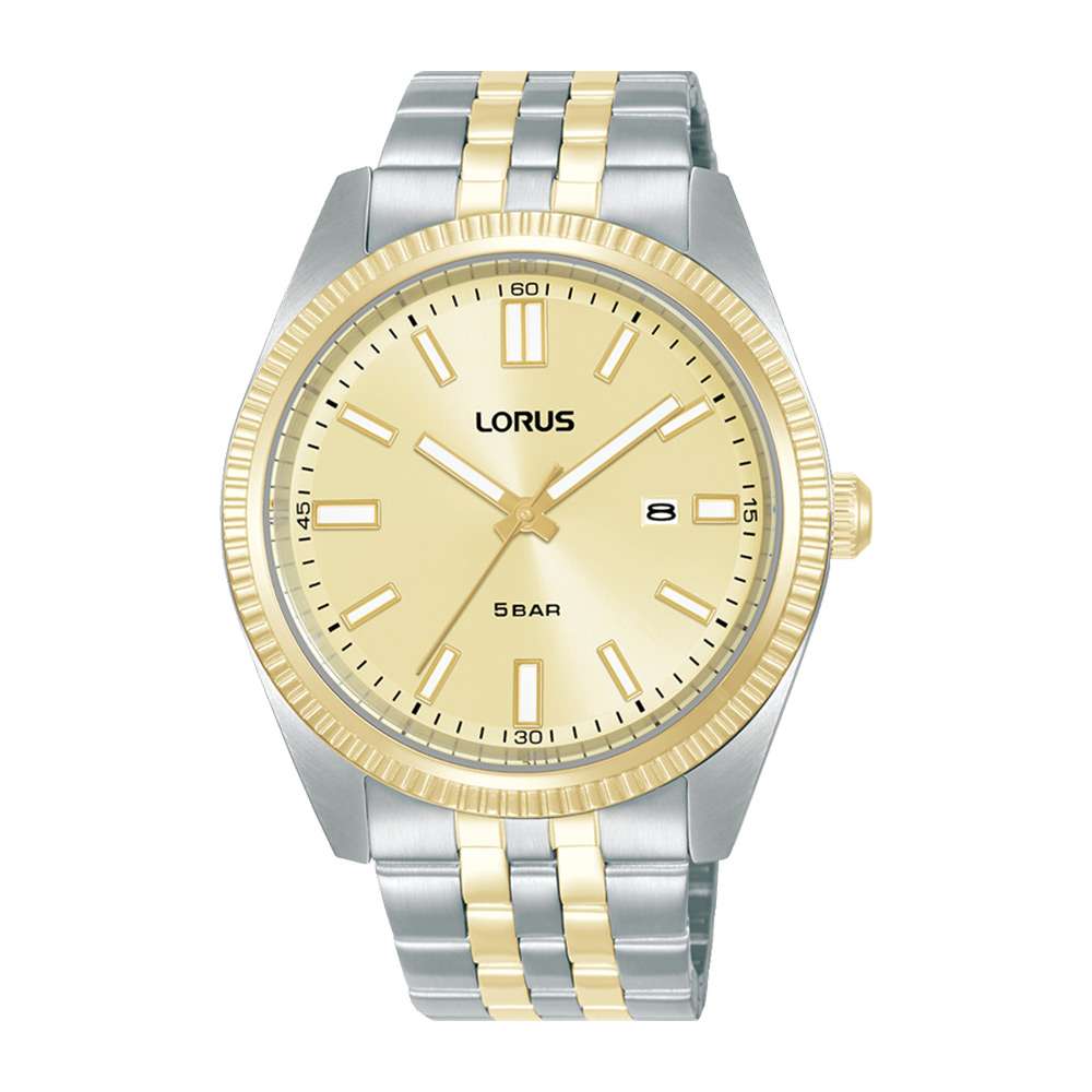 RH972QX9 Lorus 2 tone mens gold faced analogue watch front image