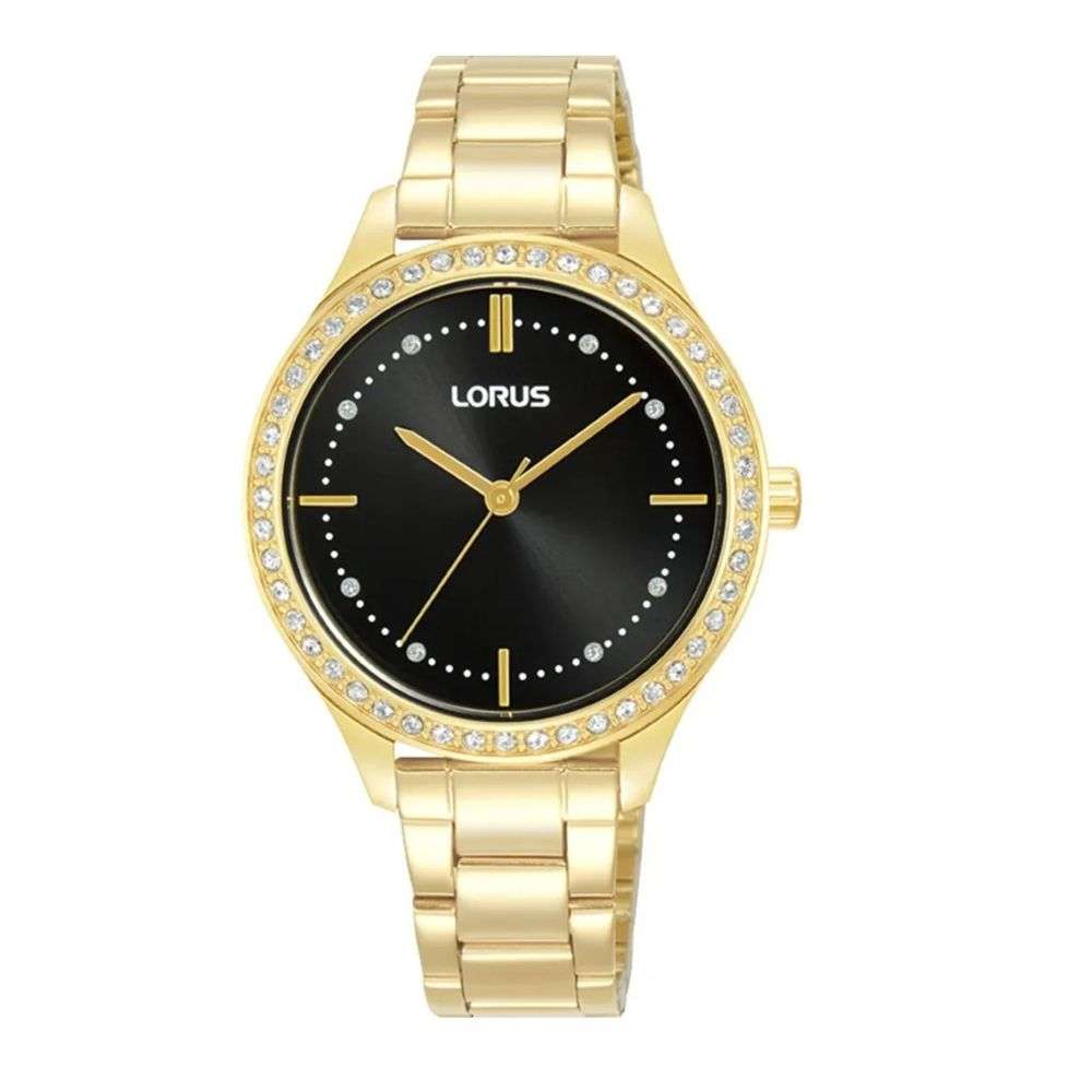 rg230xx9 Lorus black analogue dial cz bezel bracelet front image