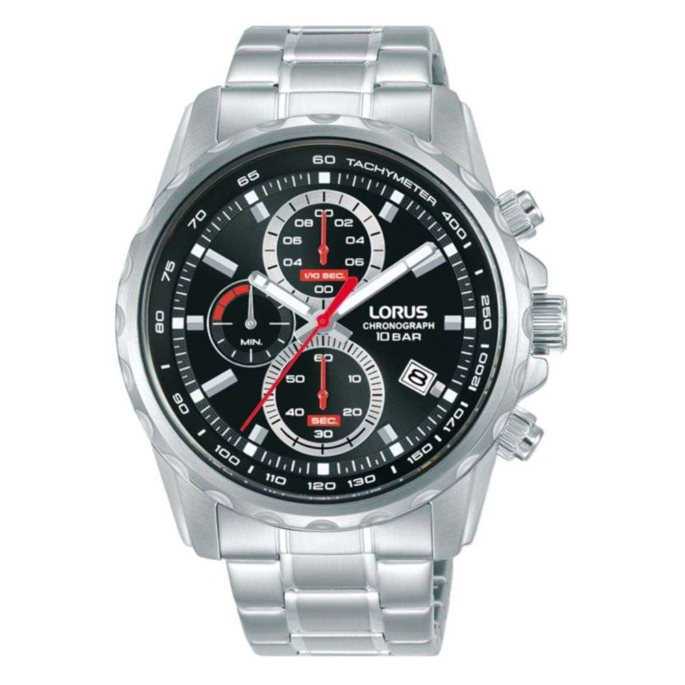 rm371jx9 Lorus steel mens watch black chronograph watch front image