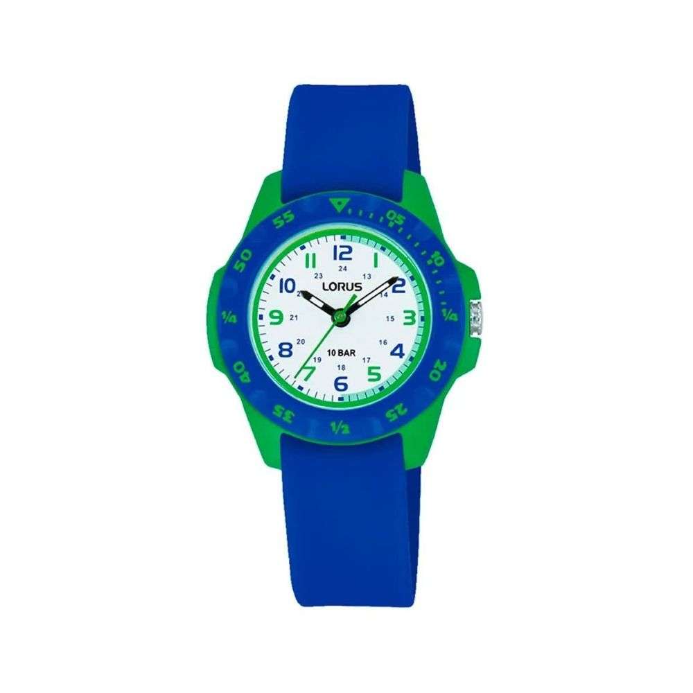 rrx63jx9 Lorus kids blue and green silicon analogue watch front image