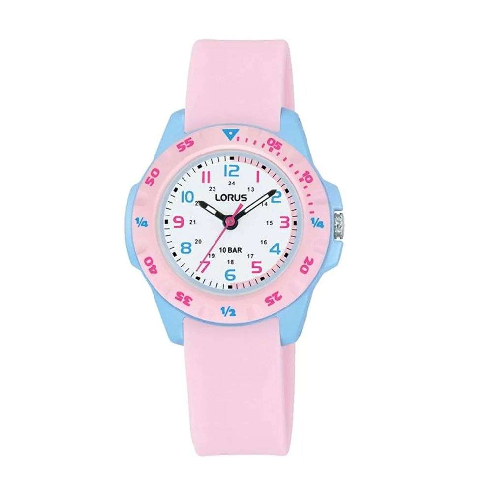 rrx67jx9 Lorus girls pink silicon strap watch front image