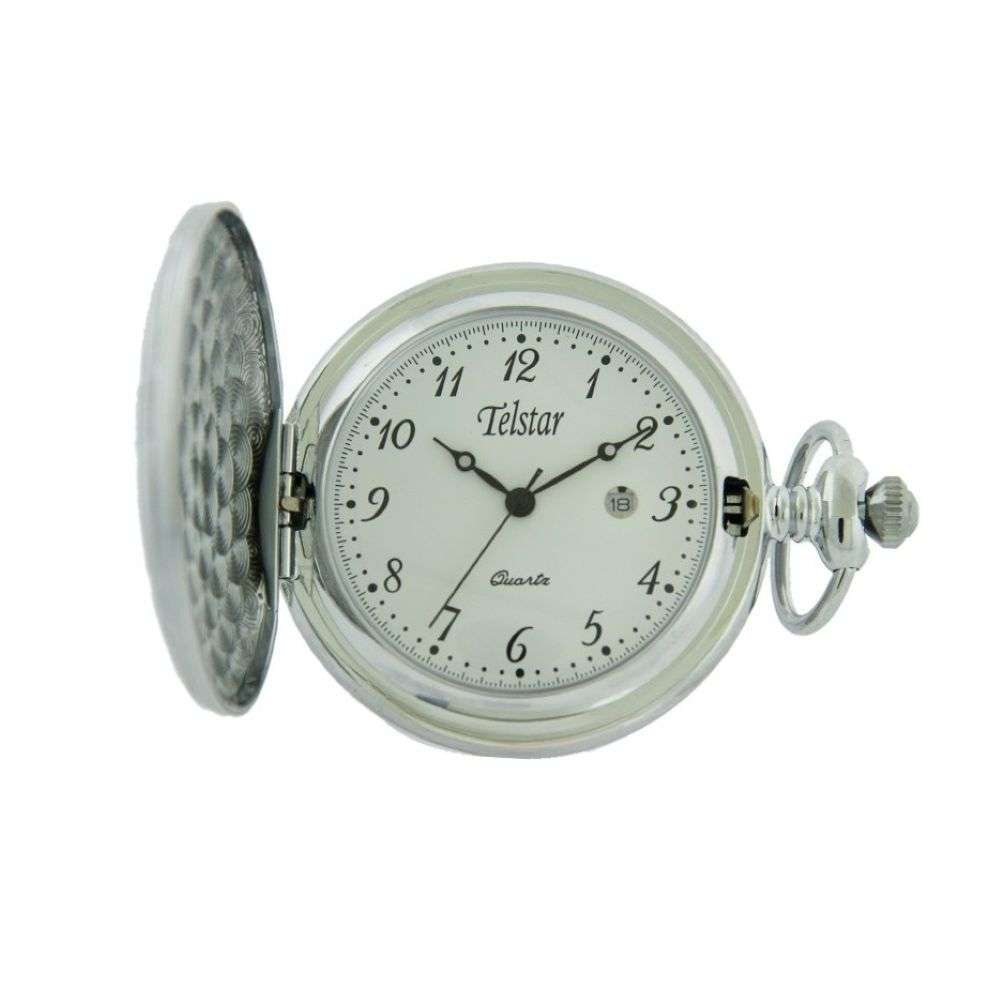 P1031CSW Telstar Steel lattice front hunters pocket watch and chain front image P1031CSW Telstar Steel lattice front hunters pocket watch and chain front image