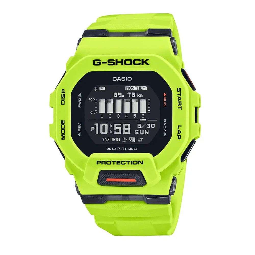 GBD-200-9ER Casio G Shock lime green square digital watch front image GBD-200-9ER Casio G Shock lime green square digital watch front image