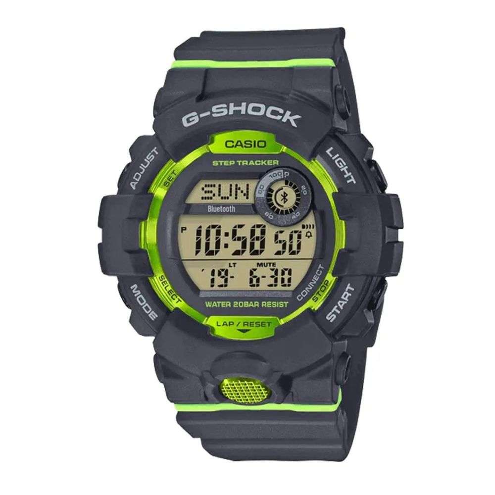 GBD-800-8ER Casio G Shock grey and lime steptracker silicon watch front image