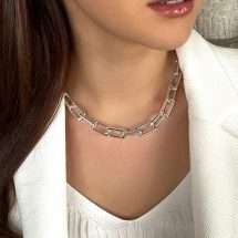 Absolute Silver Square Link Necklace N2335GL