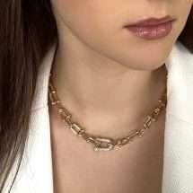 Absolute Gold Crystal Stirup Link Necklace N2354GL