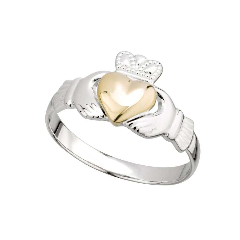 s21046 sterling silver gold-heart-claddagh-ring-front image
