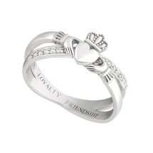 Sterling Silver CZ Set Cross Over Claddagh Dress Ring