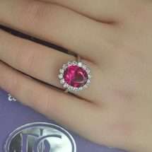 Sterling Silver Ruby Oval CZ Cluster Ring