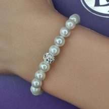 Stretchable Child's Pearl CZ Ball Bracelet