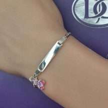 Sterling Silver Childrens I.D Figaro Pink Charm Bracelet