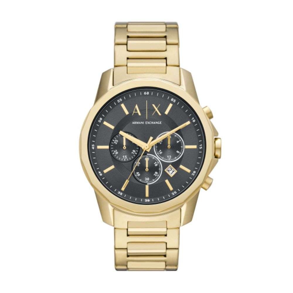AX1721 Armani Exchange mens Banks gold bracelet black dial watch front image AX1721 Armani Exchange mens Banks gold bracelet black dial watch front image
