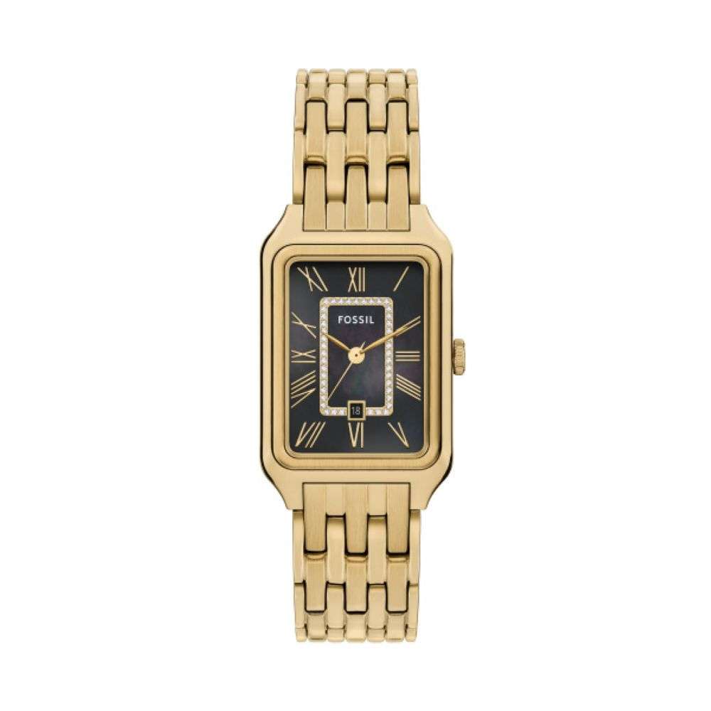 ES5417 Fossil Womens Gold Bracelet Black Analogue Dial Watch Front Image