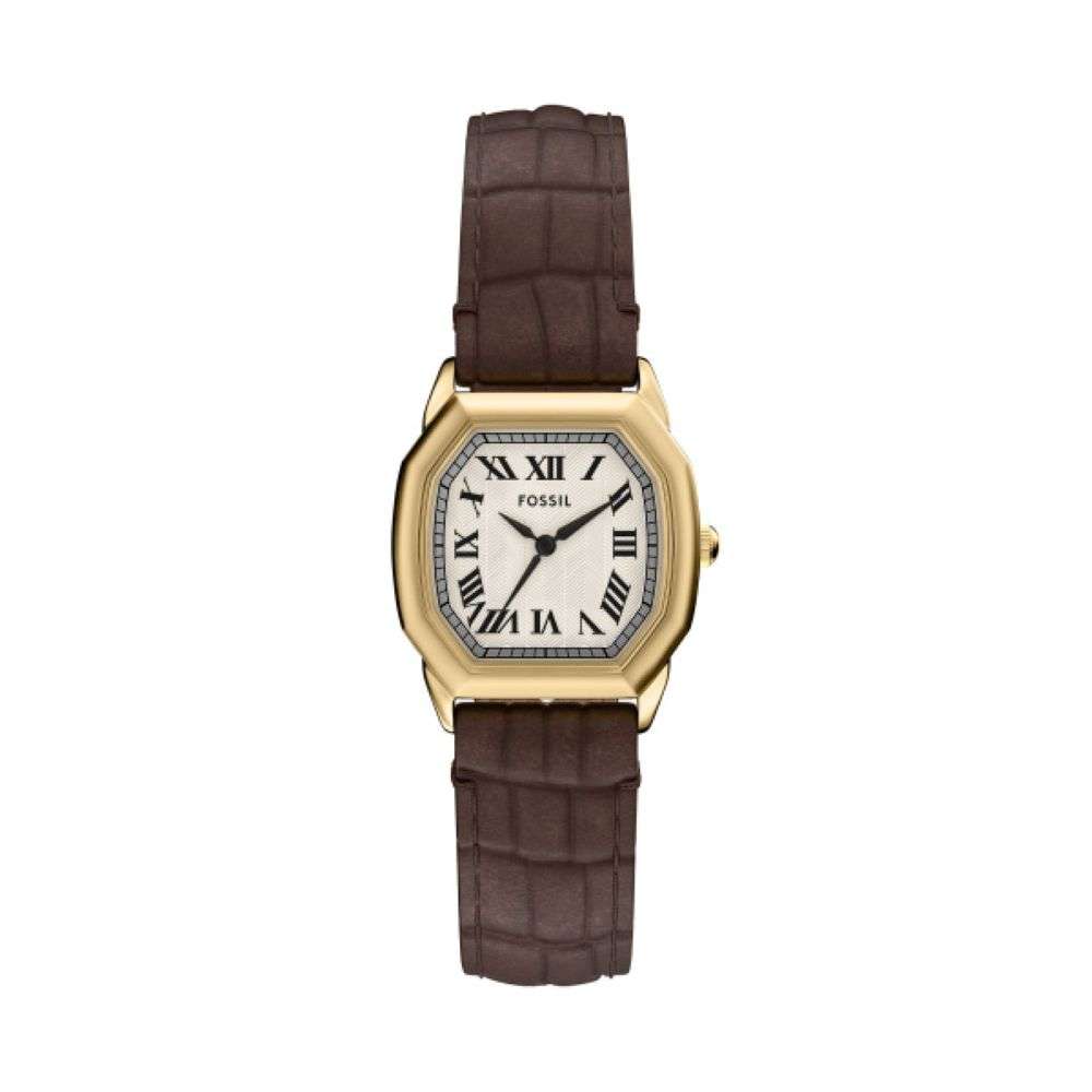 ES5426 Fossil womens Harlow gold case leather strap watch front image