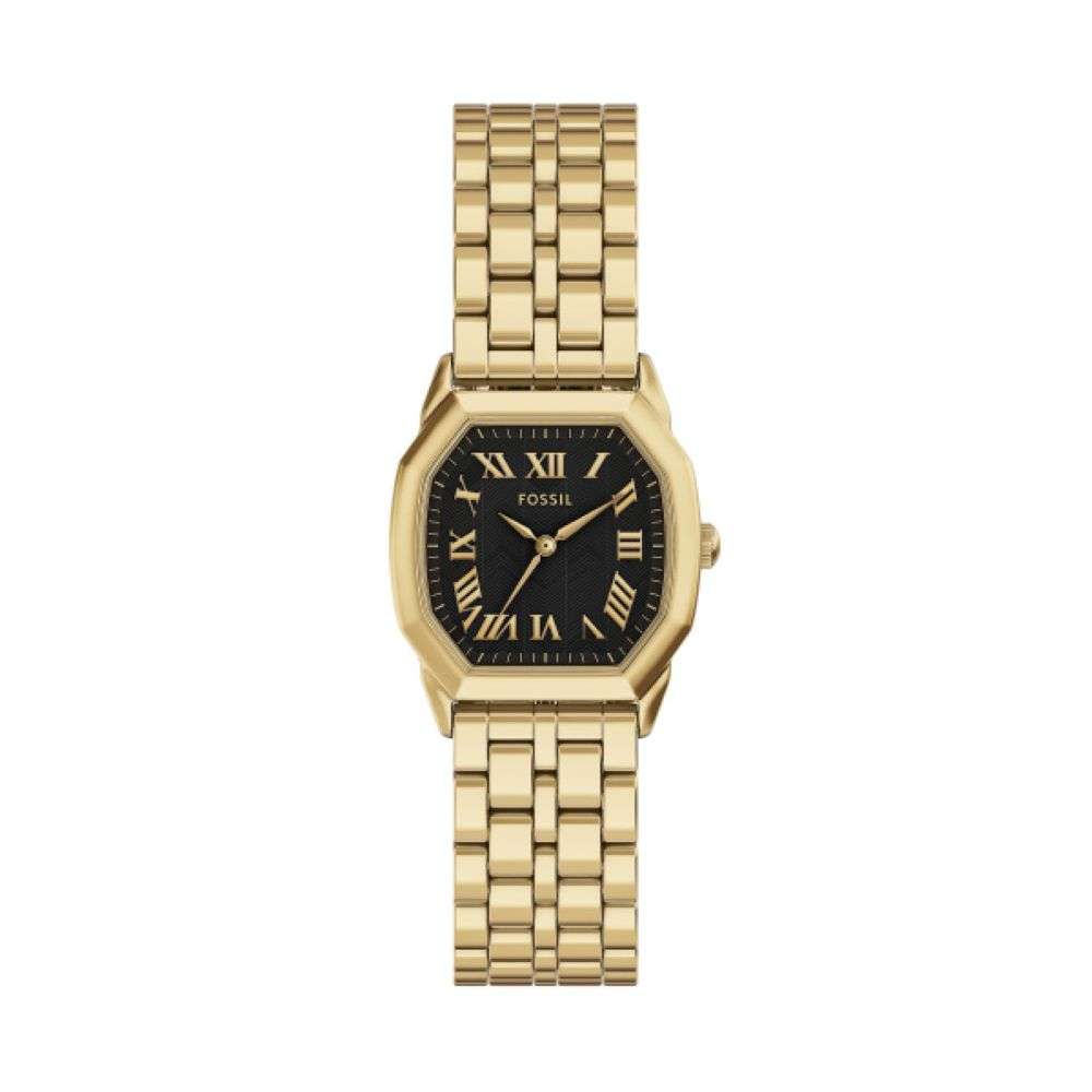ES5433 Fossil womens Harlow gold case bracelet black dial watch front image ES5433 Fossil womens Harlow gold case bracelet black dial watch front image